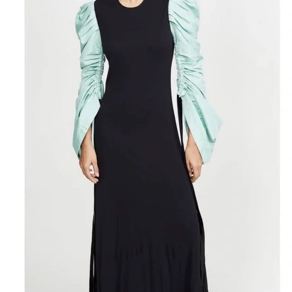 Tory Burch | Dresses | Tory Burch Black And Green Ruched Bishop Sleeve  Sheath Dress | Poshmark